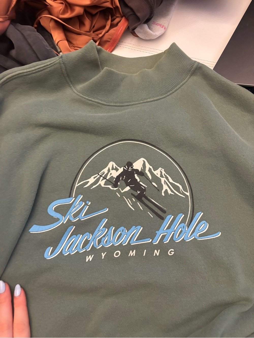 Abercrombie & Fitch Men's Forest Green Crewneck Sweatshirt with Ski Graphic - Picture 2 of 3